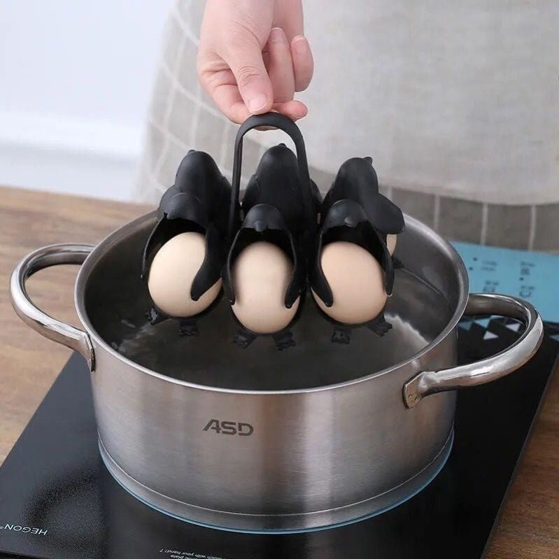 Kitchen gadgets: Penguin egg cooker, egg steamer rack, boiled egg holder